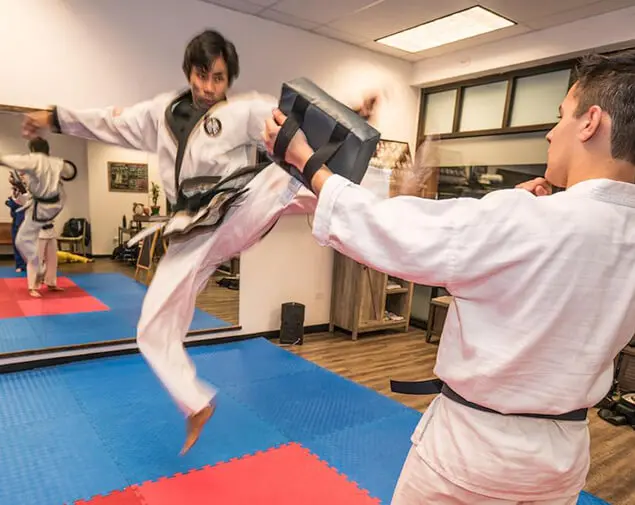 adults performing karate